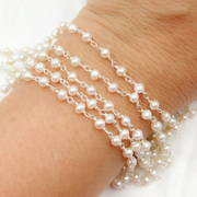 Freshwater Pearl Round Shape 925 Sterling Silver Wire Chain